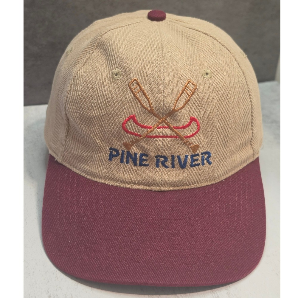 Head Shots KC Caps Pine River Oars Canoe Herringbone Tan Burgundy Baseball Hat